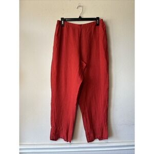 FLAX Linen Orange  Stripe Crop Ankle  Leg PullOn Pant M Resort Comfy Lagenlook